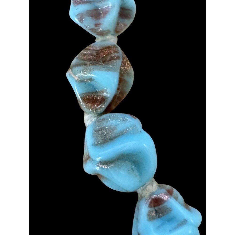 1950 Murano Glass Necklace Aventurine Gold Flecked Turquoise Nugget Beads 14.5" - Picture 4 of 7